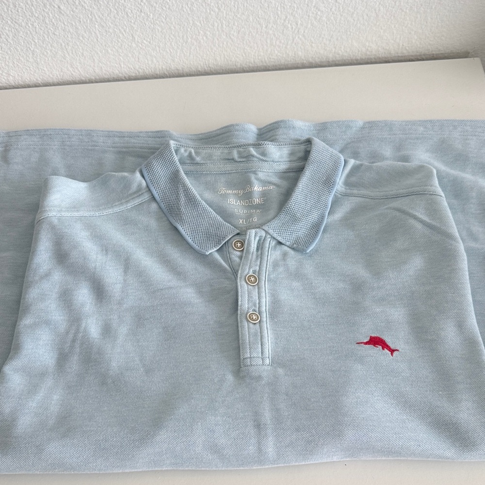 Tommy Bahama Sky Blue Polo with Red Logo
